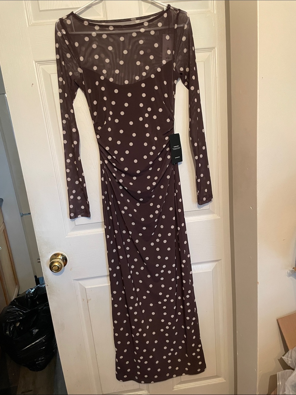 Dynamite Polka Dot Mesh Maxi Dress – Brown/White – Size Small – NWT